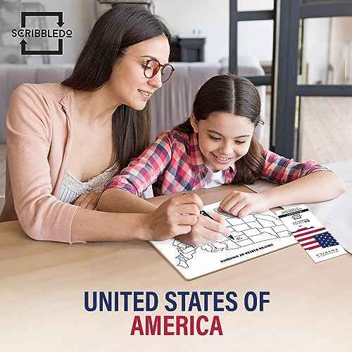 SCRIBBLEDO United States Map for Classroom Dry Erase Board for Kids Map of The United States 11¡±x14¡± White Board Teacher Student Classroom Learning Practice Travel USA Whiteboard