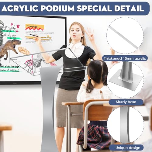 43in Pulpit Podium with 10mm Acrylic Top, Iron Stable Base – Easilywinlife Silvery