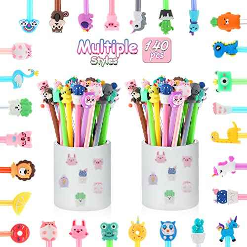 Marspark 140 Pieces Cute Cartoon Gel Ink Pens Fun Animal Novelty Black Ink Kawaii Pens Bulk Assorted Style Office Rollerball for Student Kids School Supplies Present (Cute Animal)