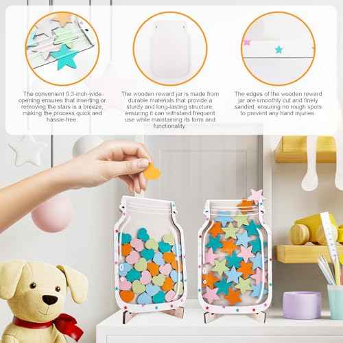 2 Pack Magnetic Reward Jar for Kids Star and Heart Incentive Jars for Classroom Toddlers Potty Training Reward Home Training for Boys Girls,Star and Heart