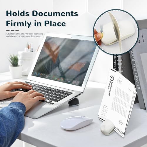 White Paper Holder for Typing Desk Stand with Clip & Weighted Base - 1 Pack