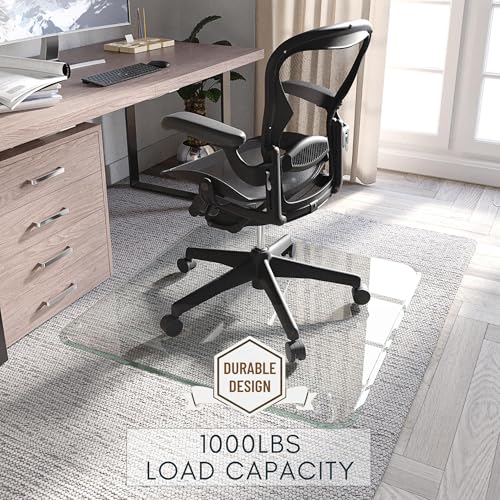 Tempered Glass Office Chair Mat 36"x46" for Carpet & Hard Floors – Clear (Non-Tabbed, 1/4" Thick) by Clearly Innovative
