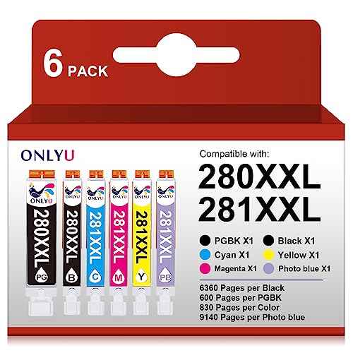 ONLYU Compatible Ink Cartridge Replacement for Canon 280 281 PGI-280XXL CLI-281XXL Ink 281 280 for Pixma TS9120 TS8120 TS8320 TS8220 TS8300 TS9120 TS 8100 Printer (6 Pack)