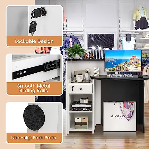 White & Black 48-Inch Tangkula Reception Desk with Lockable Drawer & Adjustable Shelf – Office & Retail Counter