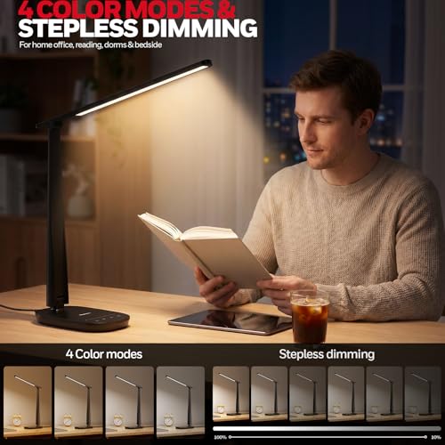 Honeywell LED Desk Lamp for Home Office, Eye-Caring Dimmable Reading Light - Black