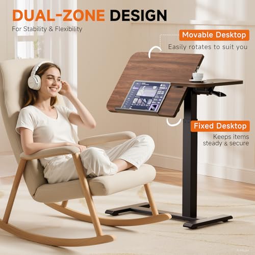 Walnut Tiltable Mobile Standing Desk with Pneumatic Height Adjustment & Wheels