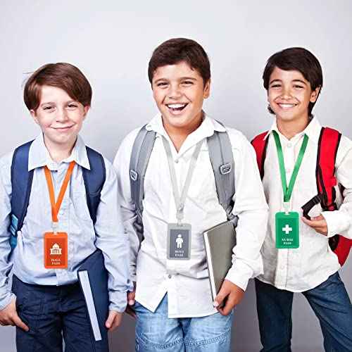 8 Pcs Hall Lanyards and School Passes Set Unbreakable PVC School Passes Set Teacher Lanyard Library Office Nurse Restroom Bathroom Passes for Classrooms and Teachers Supplies (Classic Style)
