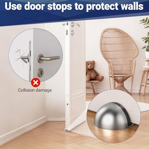 Mindow Self-Adhesive Door Stop, Stainless Steel Half-Dome Floor Protector (2, Bright)