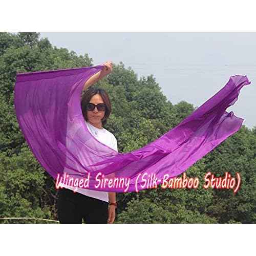 Winged Sirenny Large Silk Flex Flags for Prophetic Worship Praise Dance, 88" Handpainted Fluid Ministry Banner (purple)