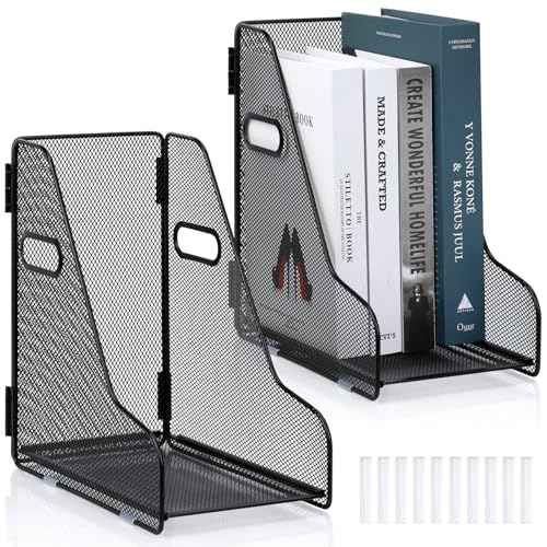 2 Pack Large Binder Folder Holder for Desk Metal Mesh Magazine File Holder Black Vertical File Storage Desktop Binder Organizer Desk Folder Organizer for 3Inch 4Inch 5Inch Binder 10" L x 6" W x 11" H