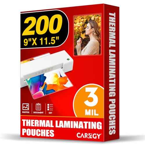 CAREGY Thermal Laminating Pouches, Holds 8.5 x 11 Inch Sheets,200 Pack Laminating Sheets, 3 Mil, 9 x 11.5 Inches Lamination Sheet Paper for Laminator, Clear, Letter Size, Office and School Supplies