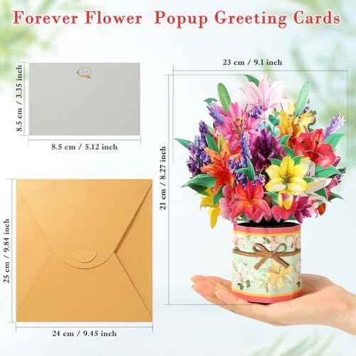 Paper Flower Pop Up Cards, Lilies Flower Bouquet Card Popup 3D Greeting Cards for Mother's Day, Graduation, Anniversary, Birthday, Congratulations, Get Well, Home Decor, with Envelope and Note