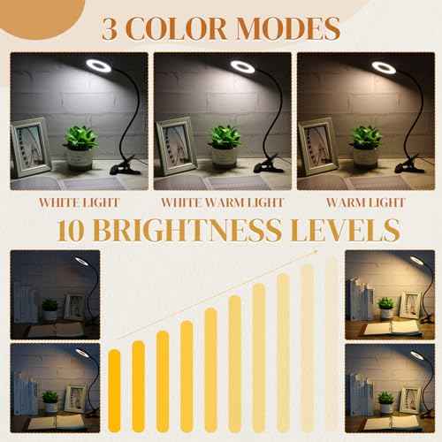 4 Pcs Clip on Light 48 LEDs USB Ring Light with 3 Color Modes and 10 Brightness Dimmable, Eye Protection, 360 Flexible Neck for Desk, Headboard, Reading