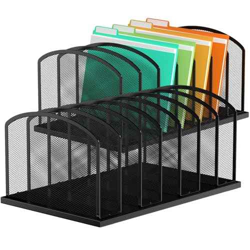 Desk File Organizer 7 Sections Upright Mesh File Sorter Organizer for Desk, Office Organization File Holder for Home, Office & Classroom (Black, 2Pack)
