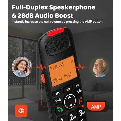 Sangyn Compact Cordless Phone with DECT 6.0, Speed Dialing, Audio Assist, Large Display and Big Buttons Home House Phone, Black