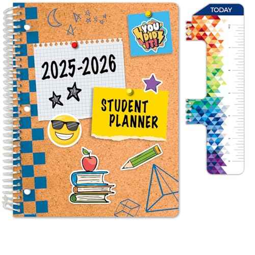 Global Datebooks 2025-2026 Elementary Student Planner 8.5x11 - Dated Weekly & Monthly Academic Planner (Large) with Ruler/Bookmark & Stickers, Ideal for Homework, Matrix Style, Corkboard