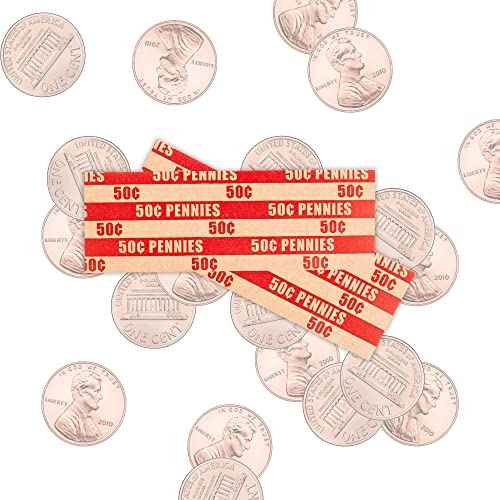 L LIKED 105 PCS Striped Flat Coin Wrappers Pennies Rolls Only, Red (105 PCS - Pennies)
