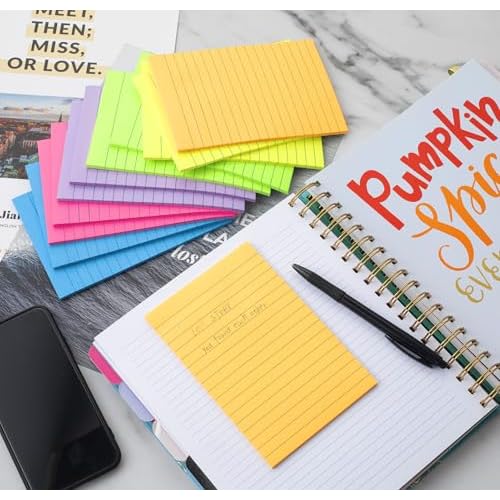 (12 Pack) Lined Sticky Notes 4x6 in Ruled Stickies Super Sticking Power Memo Pads Bright Colors