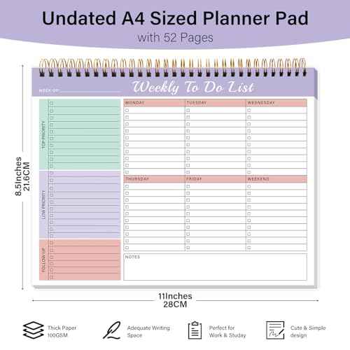 Weekly To Do List Notepad with 52 Undated Sheets£¨8.5"¡¿11"£©- Weekly Desk Planner Pad with Spiral Binding for Women & Man, Office, School and Home Personal Organizer