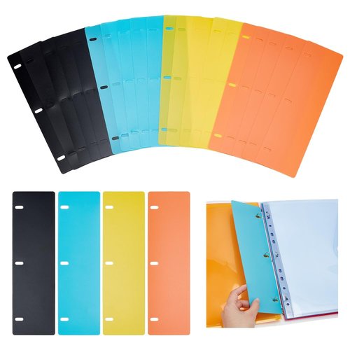 PH PandaHall 20pcs Flat Sheet Lifters Binders for 3 Ring Binder 4 Colors Binder Dividers Protect Page Sheet 3 Holes Plastic Binders Accessories for Pages Protectors School Office Business 11x3 Inch