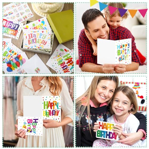 200 Set Unique Happy Birthday Card Bulk with Envelope and Sticker Blank Greeting Card Large 5 x 7 Inch Suitable for Office Kids Women Men, 20 Styles(Colorful Words)