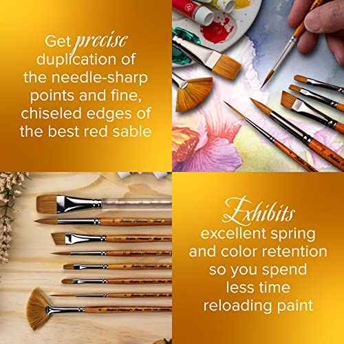 Silver Brush Limited GN-2091S Golden Natural Variety Set, Paintbrushes for Oil, Acrylic, Watercolor, Gouache, Inks, & Dyes, Set of 4, Round, Ultra Round, Shader, and Script Liner Brushes, Short Handle