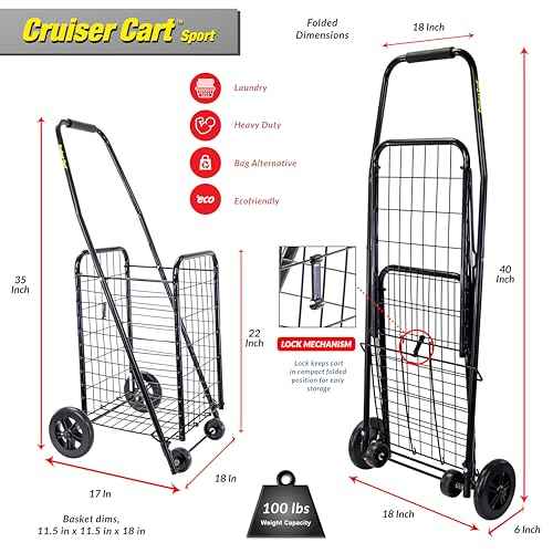 dbest products Cruiser Cart Sport, Foldable Grocery Cart on Wheels,Multi-Use Collapsible Folding Laundry Basket with Wheels