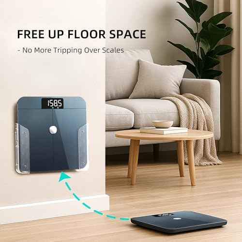 ELETIUO Wall-Mounted Scale Holder with Adhesive &Screws -Fits Most Digital Scales (Up to 1.2"/30mm Thick),Anti-Slip Silicone Pads,Space-Saving Bathroom/Bedroom Organizer-Easy to Install, Clear