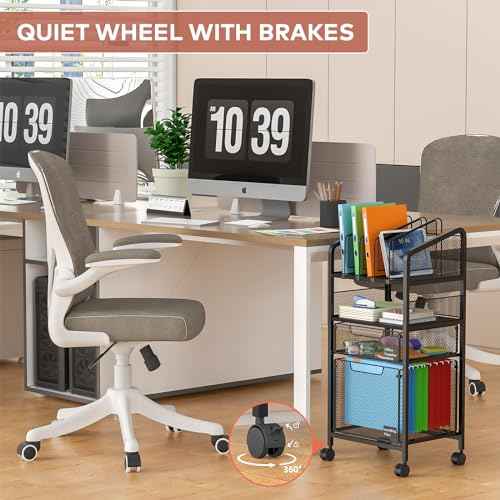 2 Drawer File Cabinet with Adjustable Dividers - 4-Tier Mobile Vertical Filing Cabinet on Lockable Wheels,Hanging File Organizer Cart for Letter-Size,Rolling Utility Cart for Home Office