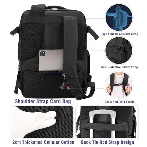 45L Expandable Travel Backpack for Men Women, Airplane Approved Weekender Bag,Waterproof Business Commuting17.3Inch Laptop Backpack,Travel Gifts for Men Women (Black)