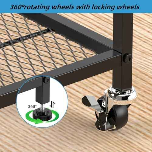 2 Tier Computer Tower Stand with Drawer, CPU Holder Stand with Charge Station and USB Charging Port, Printer Cart with Wheels for Home Office Fax, Black