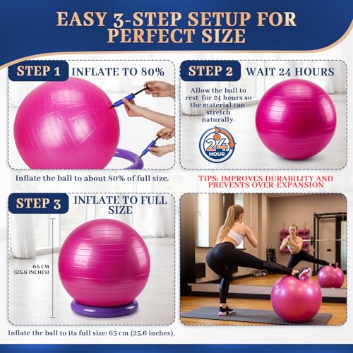 Jerify 3-Piece Pilates Yoga Ball Chair Set 26 inch with Stability Base for Home Office