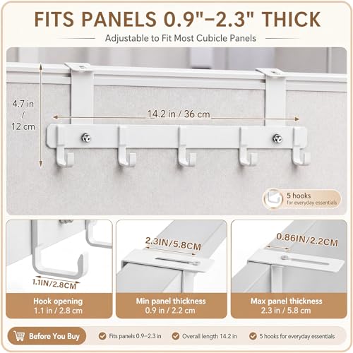 Geelin White Adjustable Cubicle Hooks Pack of 5 for Office & Home Walls