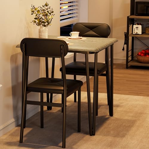 IDEALHOUSE 4-Piece Dining Table Set with Upholstered Chairs, Grey (Table + 2 Chairs)