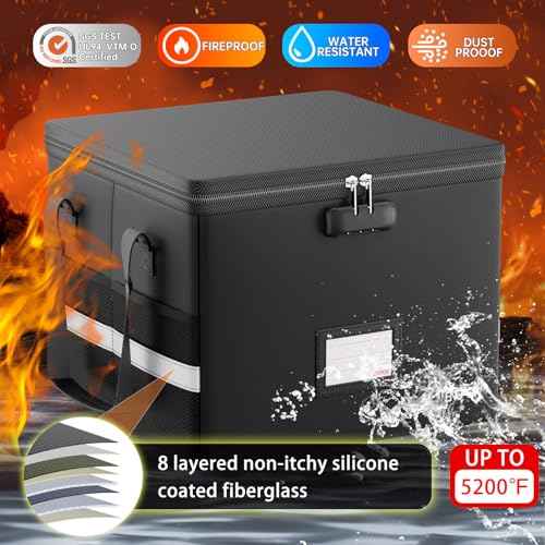 ENGPOW 5200¡ÆF Fireproof Document Box with Lock, Heat Insulated Collapsible File Storage Organizer with Handle, Portable Home Office File Cabinet for Hanging Letter/Legal Size Folder, Black