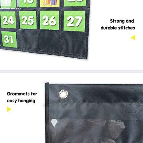 EAMAY Classroom Monthly Calendar Pocket Chart with 71 Cards for Kids Learning for Home,Homeschool Supplies and Classroom Must Haves!(Black)