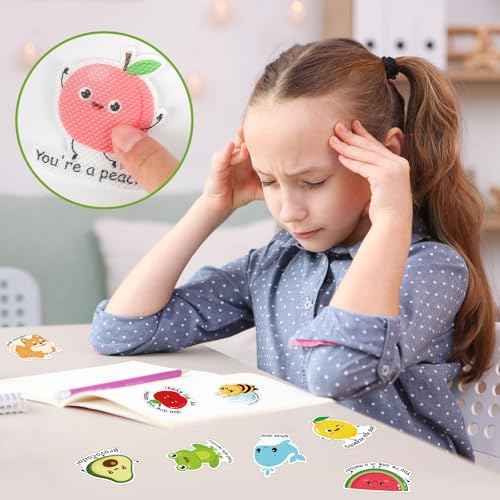 50 Pcs Anxiety Sensory Stickers Motivational Textured Calm Strips Cute Animals Fruits Reward Calm Stickers Mood Calming Stress Anxiety Relief Sticker for Adult Teen Classroom Must Haves Supplies