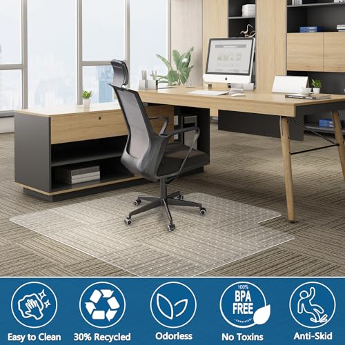 Office Chair Mat for Carpet, 45" x 53" Low Pile Carpet Protector Mat for Office Chair, Under Desk Office Mats for Rolling Chairs, Easy Glide, with Lip