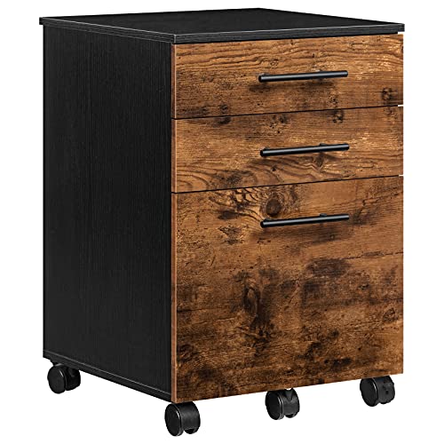 HOOBRO 3-Drawer File Cabinet - Under-Desk Wood Office Storage, A4/Letter, Rustic Brown & Black BF02WJ01G1