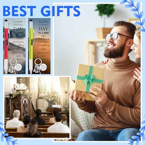 24 Set Father's Day Gift Includes Multitool 6-in-1 Pens Dad Keychains and Blessing Cards with Opp Bags for Father's Day Husband Birthday Party Gift