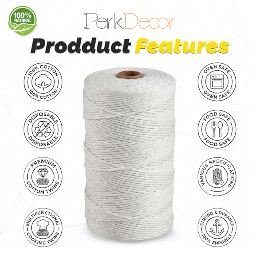 Natural White Cotton Cooking Twine 400 Feet Food Grade Butcher String for Kitchen Baking & Crafts