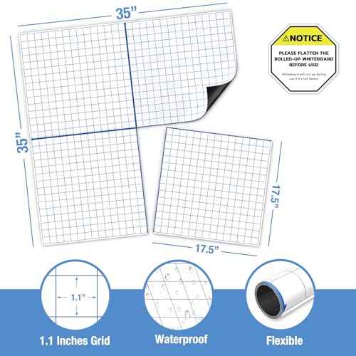 HOMiDEK 4-in-1 Magnetic Graph Paper for Whiteboard, 35"x35" Large Coordinate Plane XY Axis Board for Graphing, Reusable Dry Erase Grid Magnet for Classroom Homeschool, Math Teacher Teaching Tools