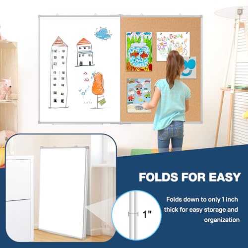WALGLASS Cork / 48x36 Inch Whiteboard & Cork Board Combo for Wall