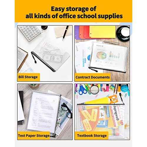 SUNEE Plastic Mesh Zipper Pouch 9.2x12.5 in (Black, 18 Packs),Extra Large Water-Resistant Zip Bag for School Office Supplies, Puzzles & Games Organizing Storage
