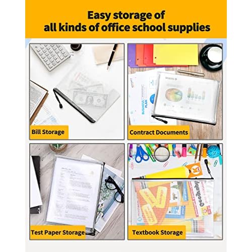 SUNEE Multisize Mesh Zipper Pouches (Black, 21 Packs), Water-Resistant Zip Bag for School Office Supplies, Puzzles & Games Organizing Storage