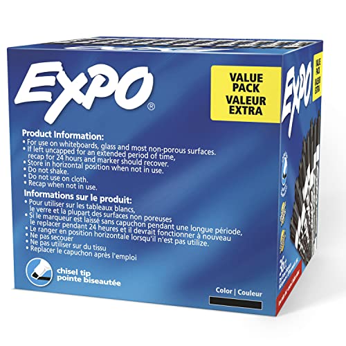 EXPO Dry Erase Markers Chisel Tip Black Low-Odor Perfect for Whiteboards Non-Porous Surfaces & Home Offices (Pack of 1 36 Count Total)