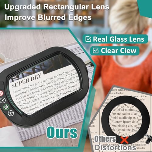 10X Rectangle Magnifying Glass with Light, 5 Color Modes Stepless Dimmable Magnifier with Stand, LED Lighted Clamp Desk Lamp with Swing Arm, Hands Free for Reading Painting Crafts Close Work