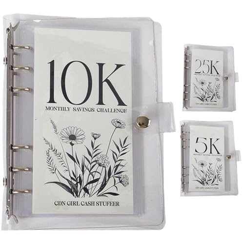 Noxozoqm 10K Savings Challenge Binder with Cash Envelopes, 12-Month Money Saving Organizer