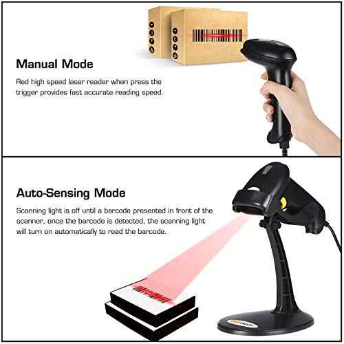 WoneNice Hands-Free USB Barcode Scanner with Stand for Retail, POS System, Countertop Checkout, Warehouse, Library - Plug & Play Compatible with PC/Mac/Windows/Linux, Back to School Scanner (Black)