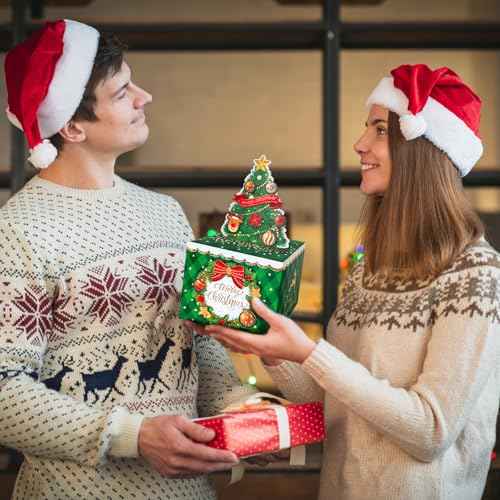 YAOLIGIFT Christmas Money Box for Cash Gift Pull, Surprise Explosion Gift with 60Pcs Transparent Bags for Christmas, DIY Holiday Cash Box for Money Holder for Women Men Girls Boys Mom Dad (Green)
